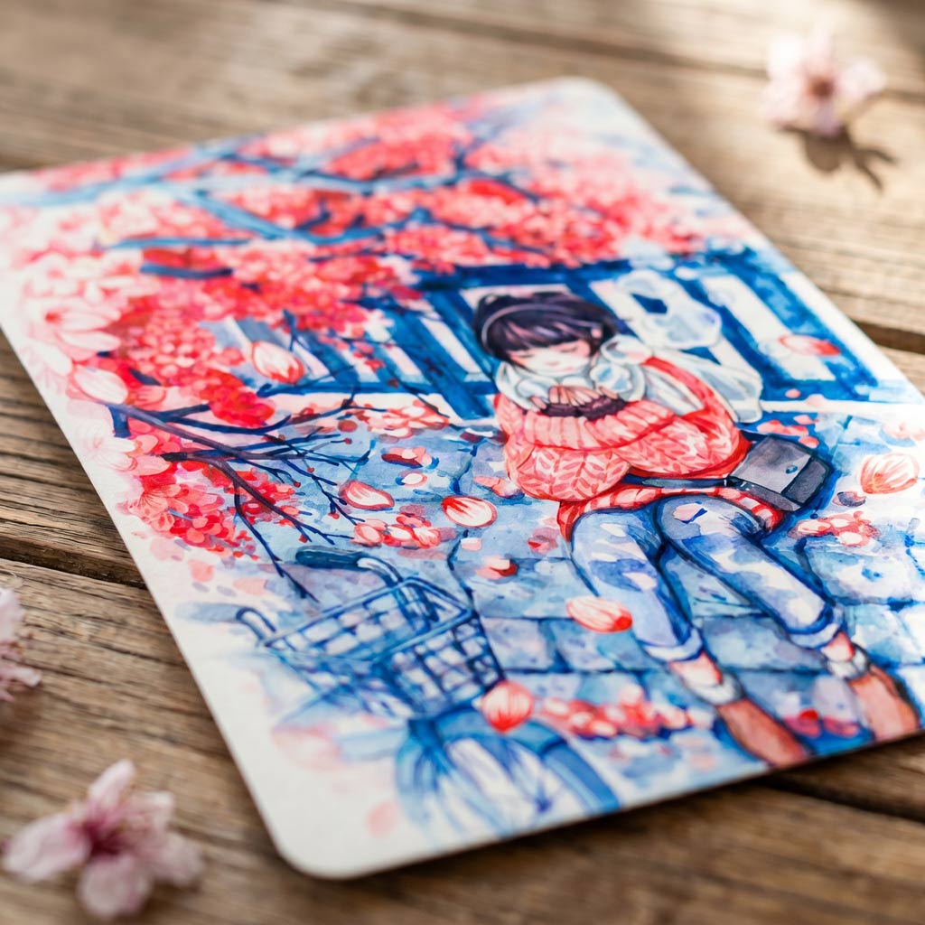 "Hanami" Watercolor Art Postcard