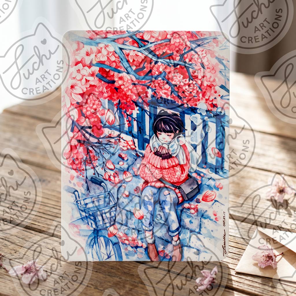 "Hanami" Watercolor Art Postcard