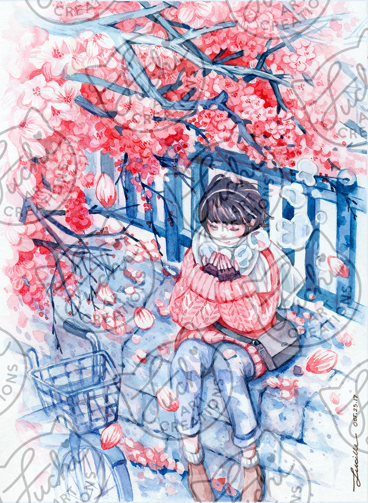 "Hanami" Watercolor Art Postcard